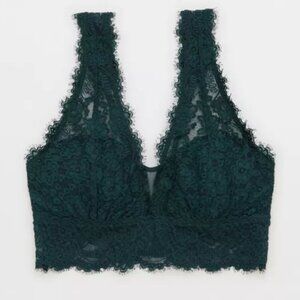 Aerie Eyelash Lace Padded Plunge Bralette | Forest Green | NWT | XL